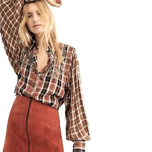 Free People Snow Top Mountain plaid blouse - Picture 1 of 7